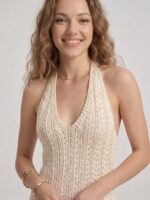 Neden Tekstil Kadın Ajurlu Halter Yaka Yırtmaçlı Uzun Beachwear Elbise - Plaj Elbisesi - Görsel 2