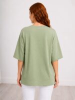 Neden Tekstil Oversize Kesim Kadın Basic T-Shirt Açık Yeşil - Görsel 2
