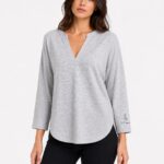 Kadın Gri V Yaka Relaxed Fit Bluz