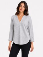 Kadın Gri V Yaka Relaxed Fit Bluz