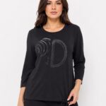 Kadın Siyah Uzun Kollu Baskılı T-Shirt