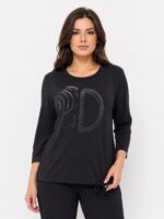 Kadın Siyah Uzun Kollu Baskılı T-Shirt