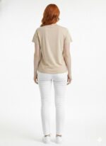 Bej Kadın Basic T-Shirt Yuvarlak Yaka Kısa Kol - Görsel 2