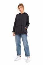 Kadın Oversize Kapüşonlu Siyah Sweatshirt