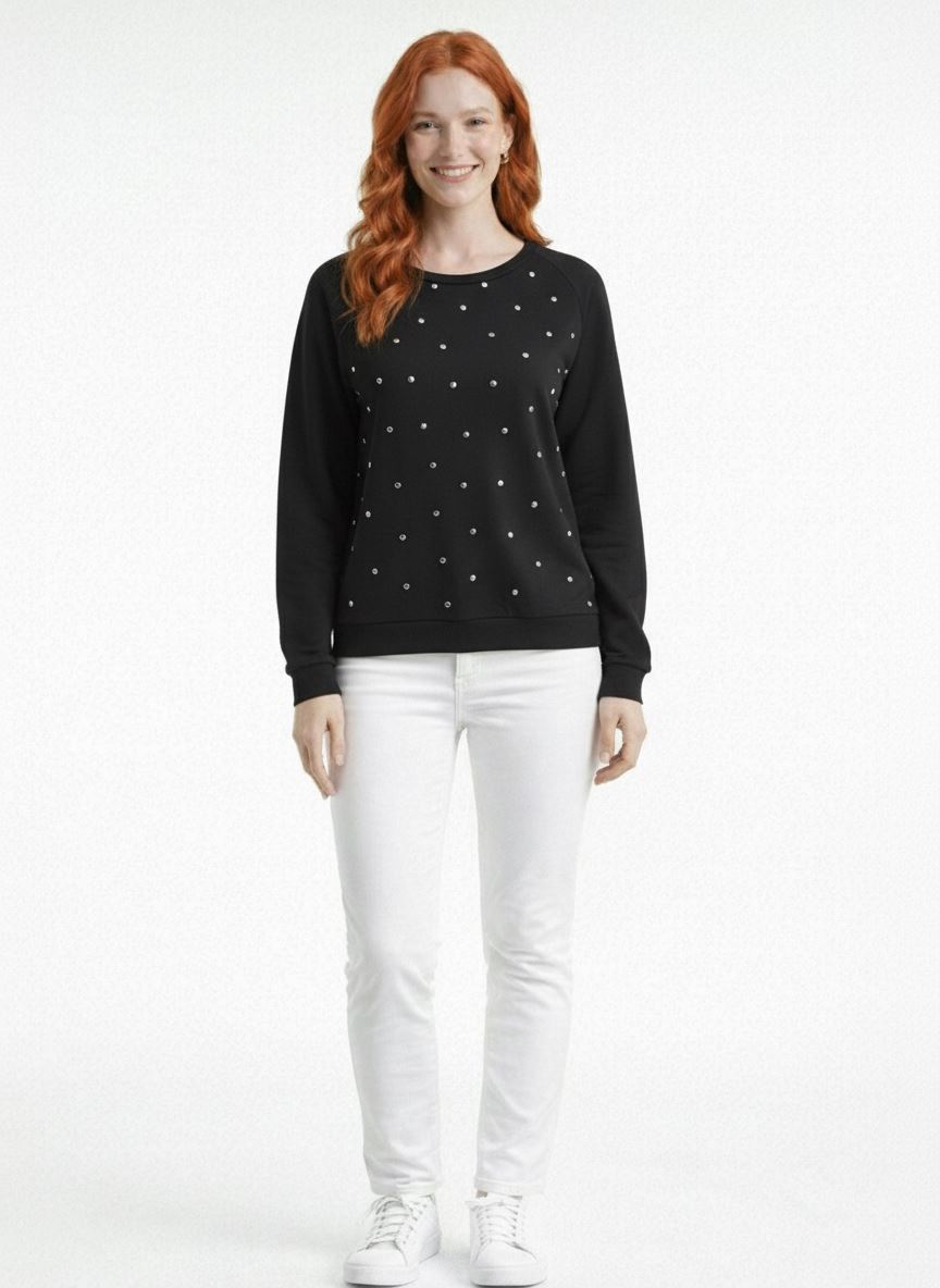 93c13351-77c0-468c-a1d1-e2289e9fd20e.jpg Neden Tekstil Kadın Siyah Taş Aksesuar Detaylı Uzun Kollu Sweatshirt - Görsel 1