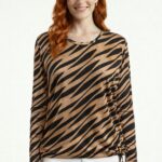 Kadın Siyah Kahverengi Zebra Desenli Uzun Kollu Bluz