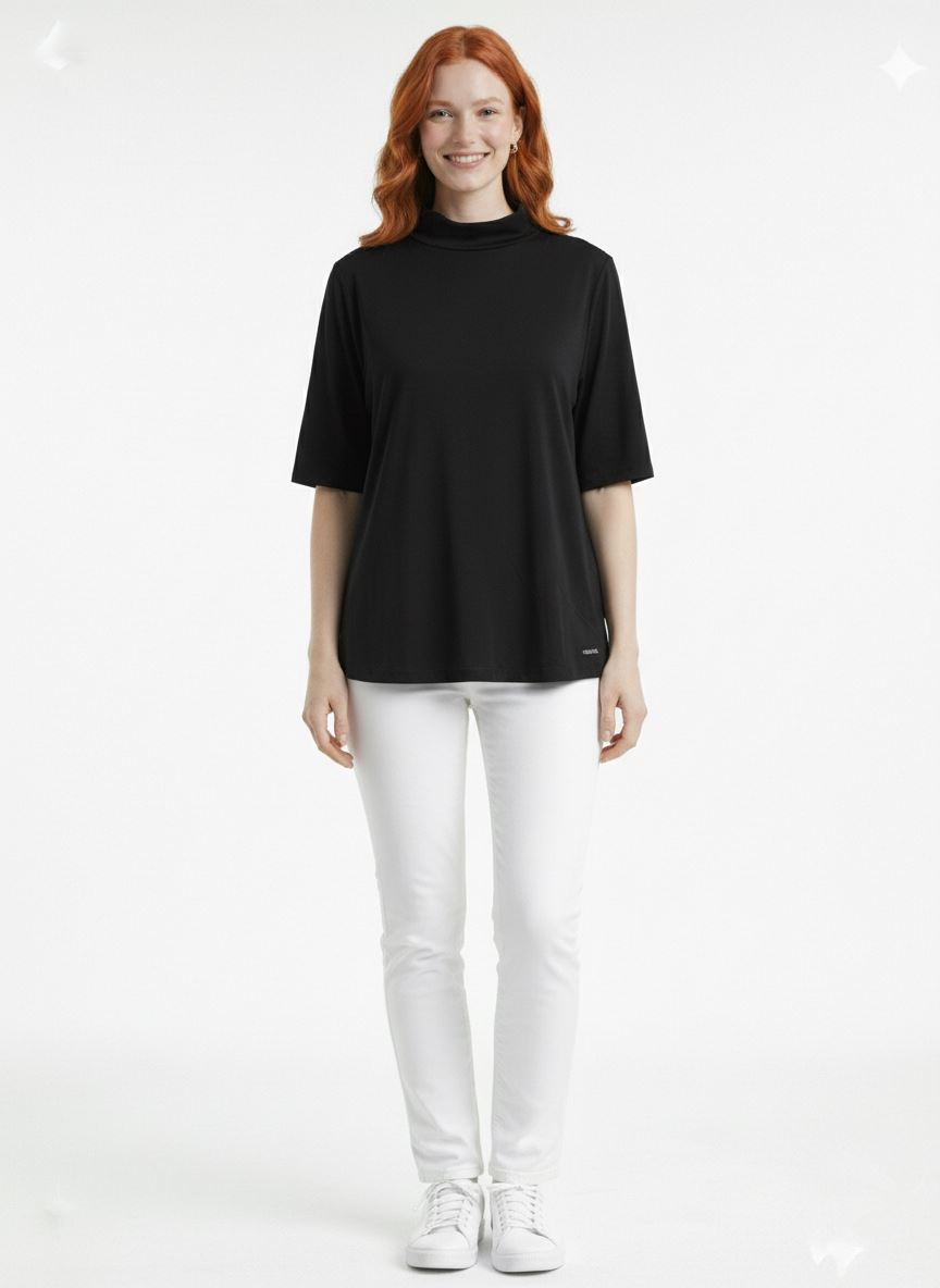 9a0b2af076dc451ea95241b5dd2cc169.jpg Neden Tekstil Kadın Siyah Yarım Balıkçı Yaka Yarım Kol T-Shirt - Görsel 1