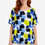 Kadın Renkli Desenli Oversize T-Shirt