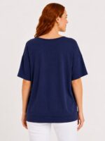 Lacivert Oversize Kadın Basic T-Shirt - Görsel 2