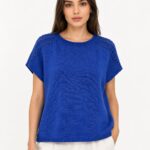 Kadın Mavi Triko Kısa Kol T-Shirt