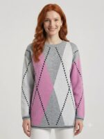Neden Tekstil Kadın Triko Geometrik Desenli Oversize Kazak