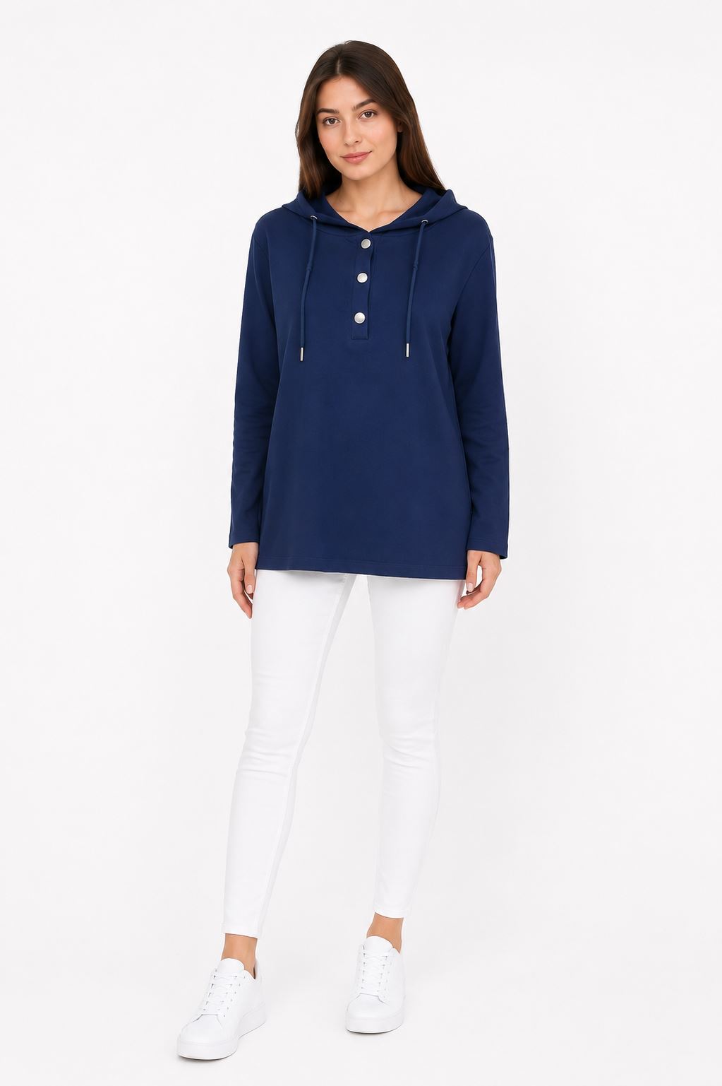 a602726b-f29c-47f9-8daa-9cf674f188f5.jpg Neden Tekstil Kadın Kapüşonlu Lacivert Sweatshirt - Görsel 1