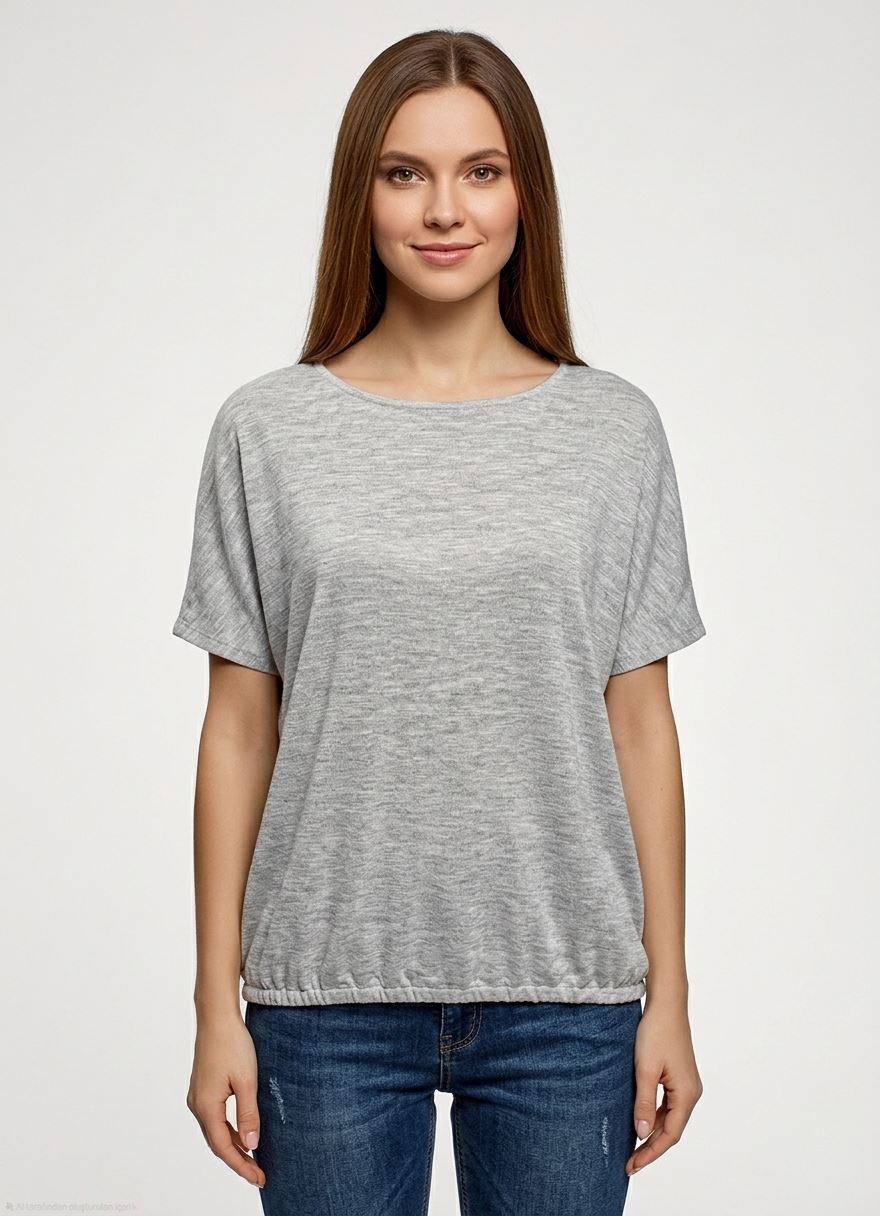 b0941820-84dc-4ecf-bd84-28beb4617ec3.jpg Neden Tekstil Kadın Relaxed Fit Gri Kısa Kollu T-shirt - Görsel 1