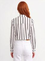 Kadın Siyah Beyaz Çizgili Regular Fit Gömlek - Görsel 2