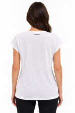 V Yaka Kadın Beyaz Basic T-Shirt - Görsel 2