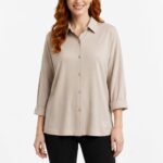 Kadın Bej Oversize Uzun Kollu Gömlek