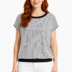 Kadın Çizgili Siyah Beyaz Regular Fit Kısa Kollu T-Shirt