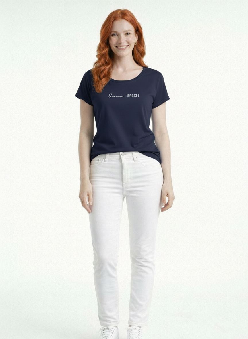 bae68b4820014a40afcb9365804b4987.jpg Neden Tekstil Kadın Yuvarlak Yaka Breeze Yazılı Kısa Kollu T-Shirt - Görsel 1