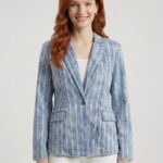 Kadın Çizgili Denim Blazer Ceket