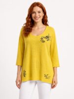 Neden Tekstil Sarı Kadın Desenli Oversize Triko Bluz
