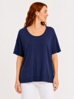 Lacivert Oversize Kadın Basic T-Shirt