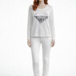 Kadın Uzun Kollu Beyaz Baskılı Regular Fit Bluz