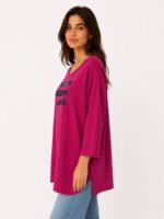 Kadın Oversize Relaxed Pembe Baskılı Tunik Bluz - Görsel 3