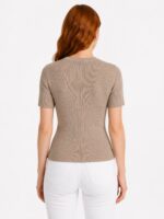 Kadın Vizon Renk Slim Fit Kısa Kollu Triko T-Shirt - Görsel 2
