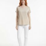 Bej Kadın Basic T-Shirt Yuvarlak Yaka Kısa Kol
