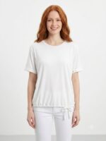 Neden Tekstil Kadın Beli Büzgülü Beyaz T-Shirt
