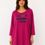 Kadın Oversize Relaxed Pembe Baskılı Tunik Bluz