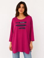 Kadın Oversize Relaxed Pembe Baskılı Tunik Bluz