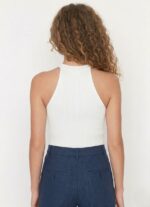 Kadın Fitilli Halter Yaka Crop Bluz - Görsel 5