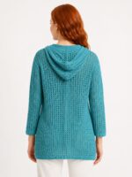 Neden Tekstil Kadın Triko Kapüşonlu Delikli Sweatshirt Turkuaz - Görsel 2