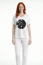 Neden Tekstil Beyaz Kadın Kısa Kollu Baskılı Yuvarlak Yaka T-Shirt