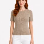 Kadın Vizon Renk Slim Fit Kısa Kollu Triko T-Shirt