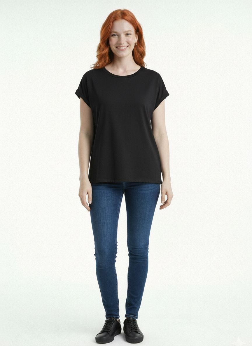 df9100b3b79c4e7a8a765d373db772ff.jpg Neden Tekstil Siyah Kadın Basic Rahat Kesim T-Shirt - Görsel 1