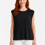 Kadın Siyah Kolsuz Relaxed T-Shirt