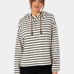 Kadın Çizgili Kapüşonlu Uzun Kollu Sweatshirt