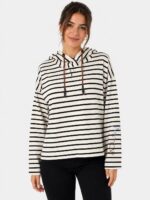 Kadın Çizgili Kapüşonlu Uzun Kollu Sweatshirt