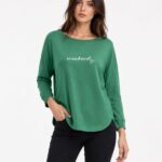 Kadın Yeşil Casual Basic Uzun Kollu Bluz