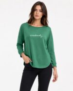Kadın Yeşil Casual Basic Uzun Kollu Bluz
