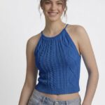 Neden Tekstil Kadın Triko Örme Halter Yaka Crop Bluz