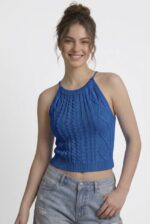 Neden Tekstil Kadın Triko Örme Halter Yaka Crop Bluz