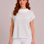 Kadın Beyaz Relaxed Fit Triko Kısa Kollu T-Shirt