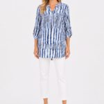 Neden Tekstil Kadın Mavi Beyaz Çizgili Relaxed Tunik Bluz