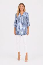 Neden Tekstil Kadın Mavi Beyaz Çizgili Relaxed Tunik Bluz