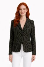 Kadın Siyah Desenli Regular Fit Blazer Ceket