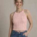 Kadın Triko Örme Halter Yaka Crop Bluz