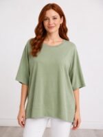 Neden Tekstil Oversize Kesim Kadın Basic T-Shirt Açık Yeşil